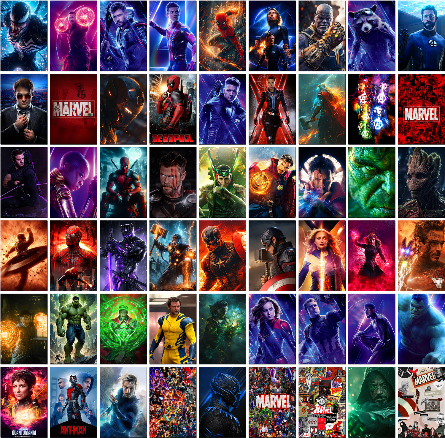 Image of Pack of 54 Marvel Superheroes Aesthetic Wall Collage kit Posters | Avengers's Posters for Wall Decoration | Wall Art For Bedroom, Office, Living room, Dorm room Fine Art Print
