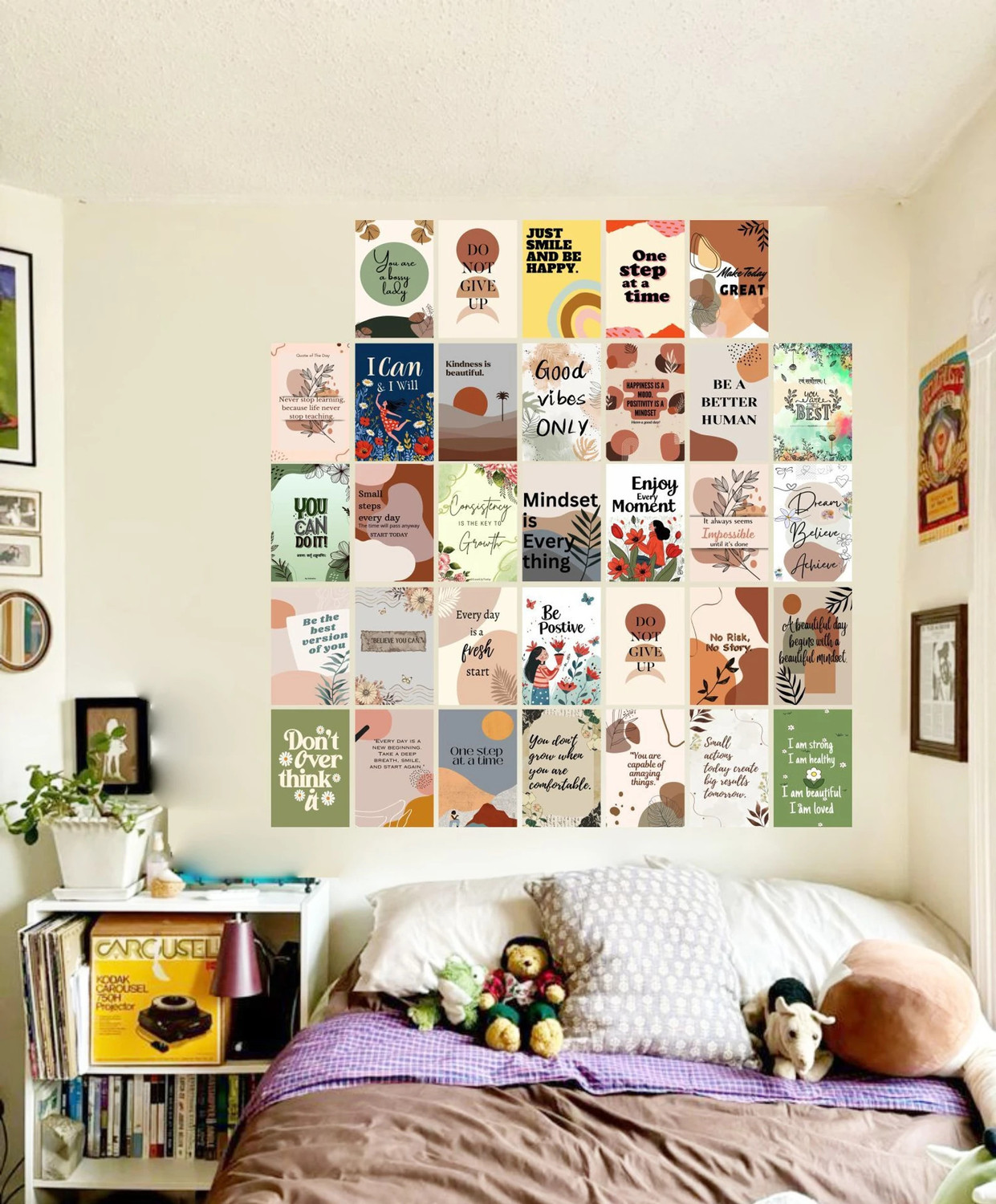 Image of Pack of 33 GOOD VIBES Wall Collage Kit Posters | Posters for Wall Decoration | Wall Art For Bedroom, Office, Living room, (6 inch X 4 inch) Set of 33 Inspire Prints Vinyl