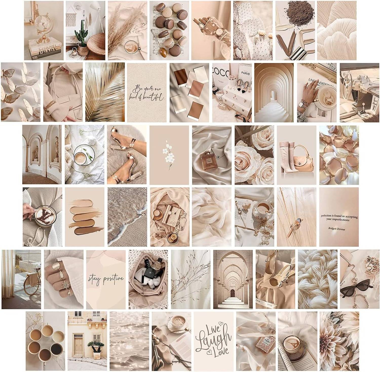 Beige Wall Collage Kit Aesthetic Pictures, Room Decor Aesthetic, Room Decor for Teen Girls, Photo Collage Kit for Wall Aesthetic, Room Decor for Bedroom Aesthetic, Trendy Teen, 50PCS 4X6 INCH (Beige) Paper Print