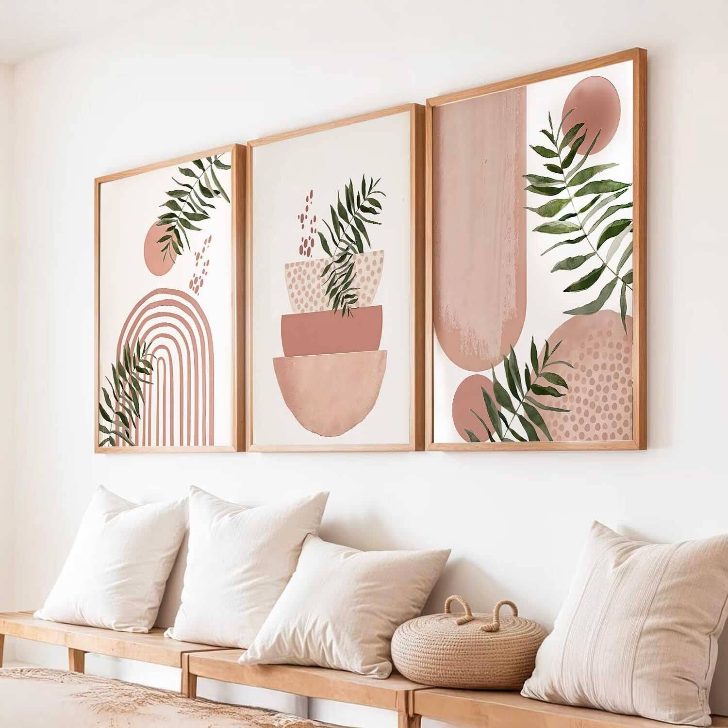 Boho Painting Wall Art Home Decoration Paintings With Frame For Living Room Bed Room Hotel Wall Decor Digital Reprint Set of 3 Paper Print