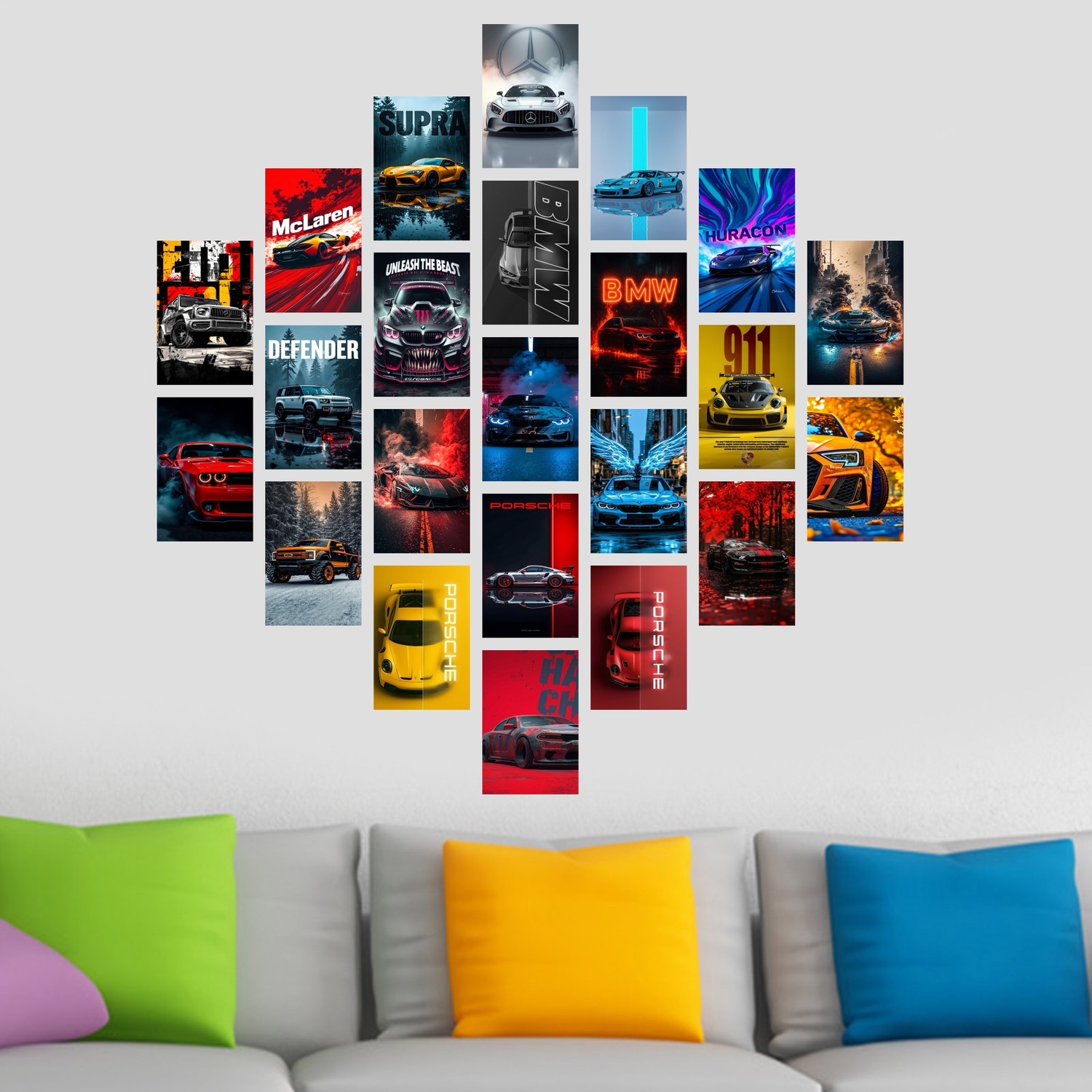 Image of Pack of 23 Car Wall Collage Kit Posters | Posters for Wall Decoration | Wall Art For Bedroom, Office, Living room, (6 inch X 4 inch) Photographic Paper