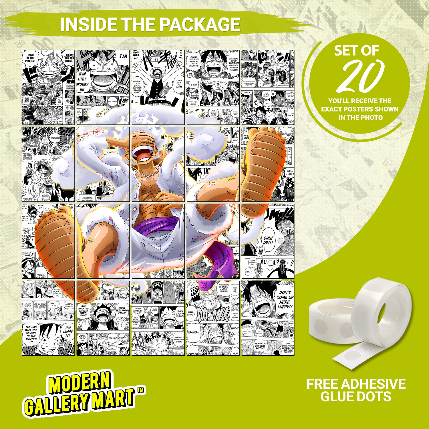 Image of Pack of 20 One Piece Monkey D. Luffy Manga Posters | A4 Size | With Glue Dots Fine Art Print