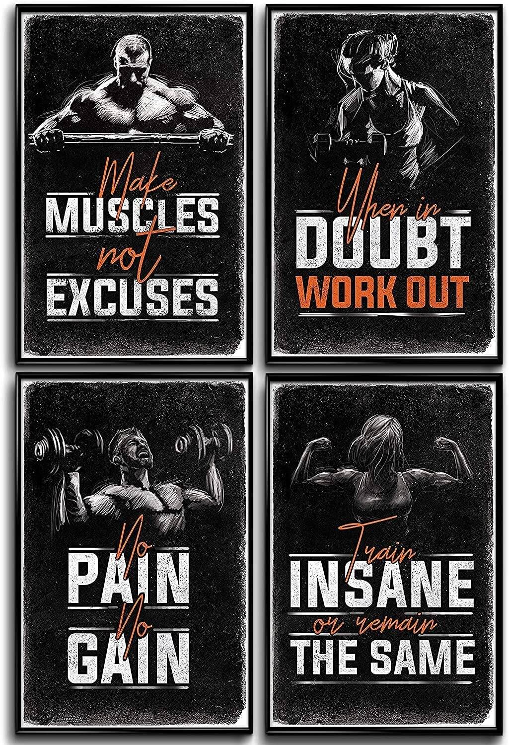 4Pcs Gym Motivational Posters for Home,Gym Decor 3D Wall Posters Wall Decoration 3D Poster