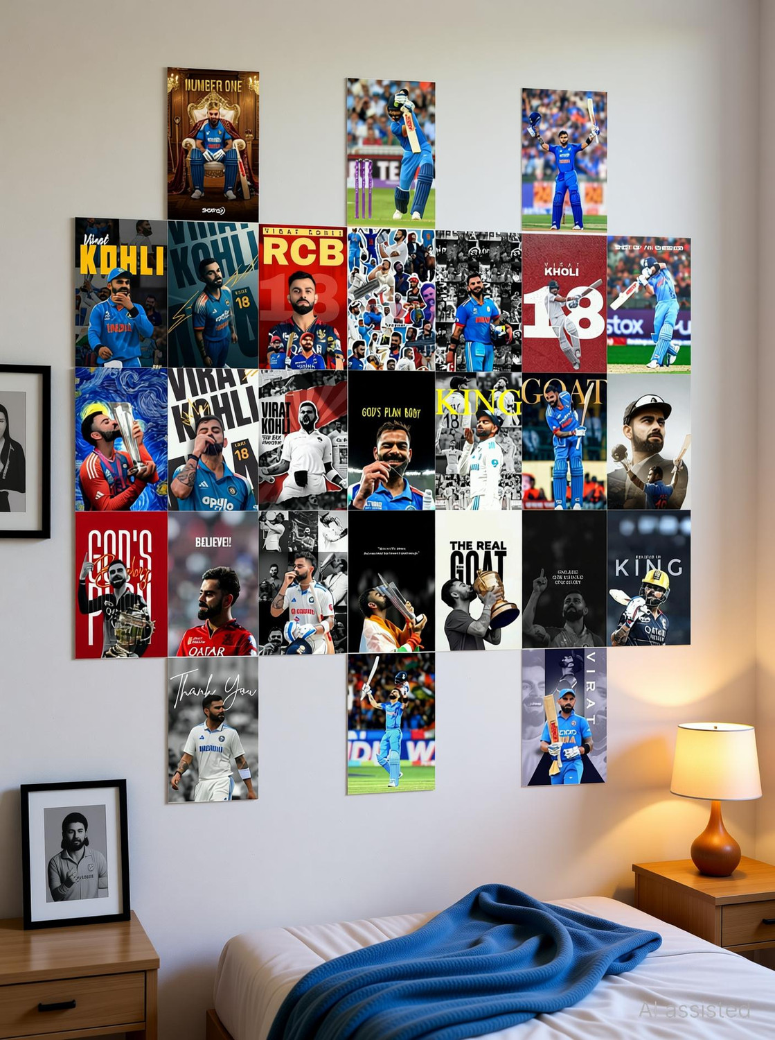 Image of Pack of 27 Virat Kholi Legend Art Wall Collage Kit Posters (4 x 6 Inches) | Wall Art for Bedroom, Living Room, Office | Small Posters for Room Decoration | Sports Wall Decor | Cricket Player Poster Set Paper Print