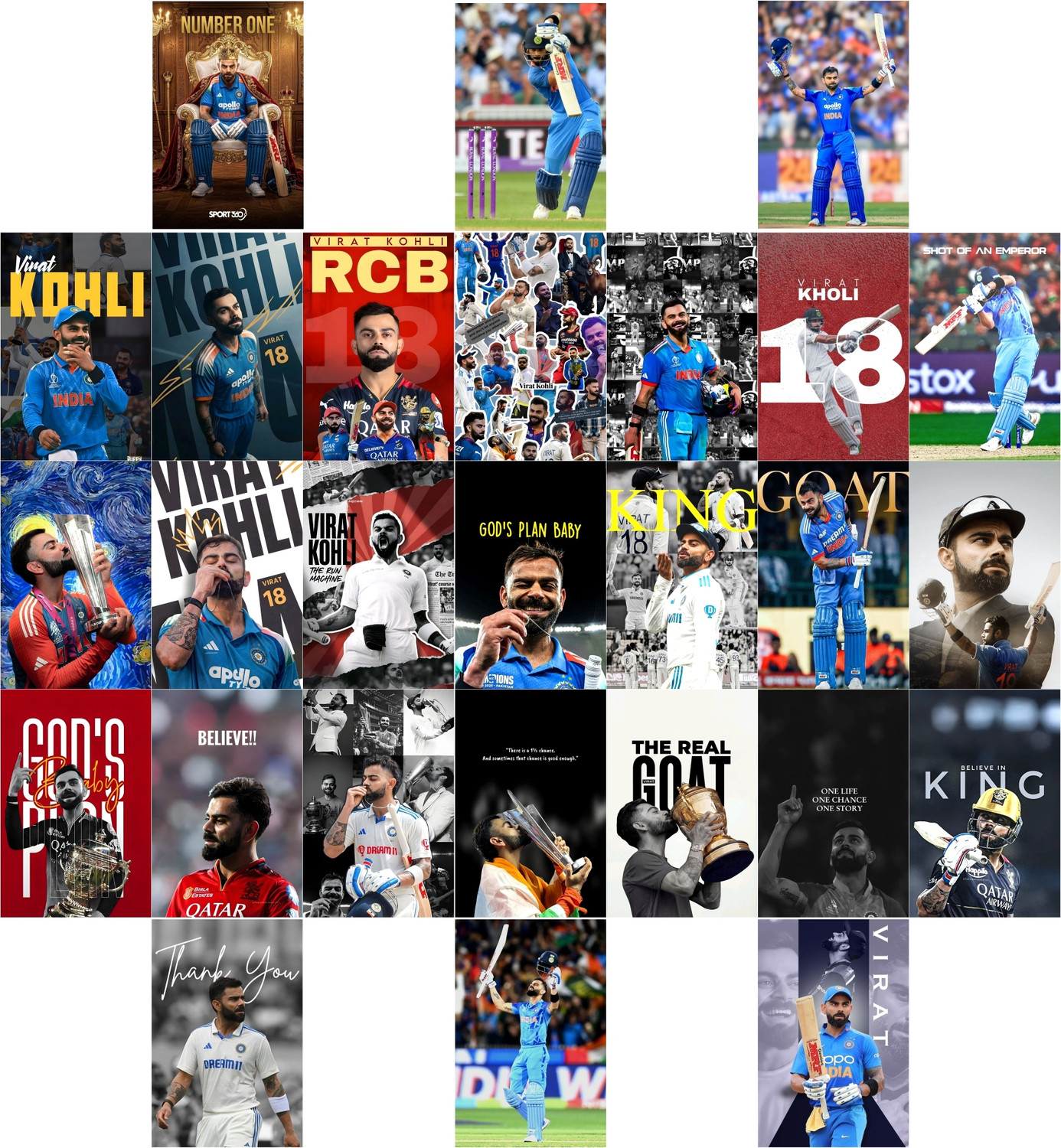 Image of Pack of 27 Virat Kholi Legend Art Wall Collage Kit Posters (4 x 6 Inches) | Wall Art for Bedroom, Living Room, Office | Small Posters for Room Decoration | Sports Wall Decor | Cricket Player Poster Set Paper Print