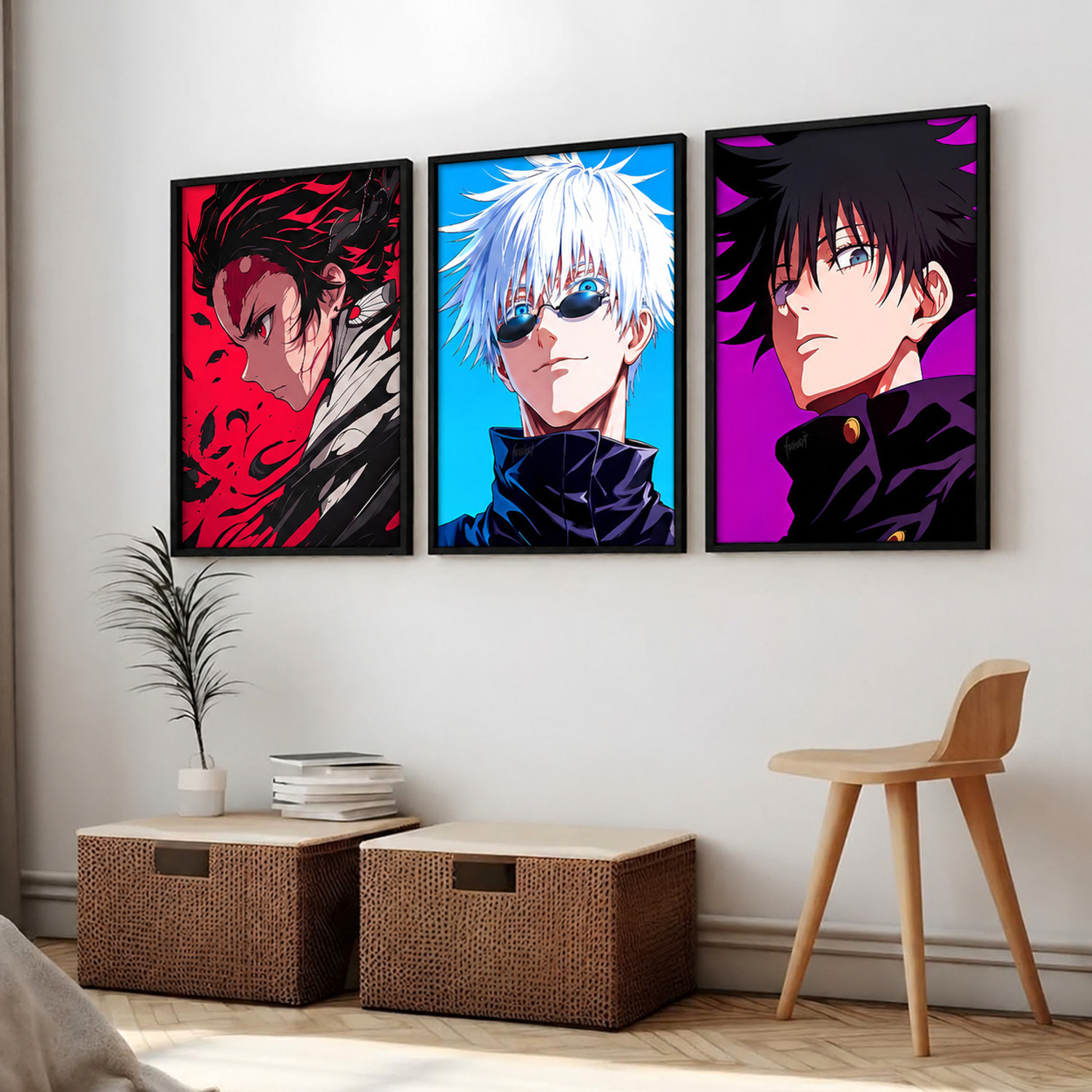 Image of Japanese Anime framed posters for wall decor for gaming room bedroom set of 3 Fine Art Print