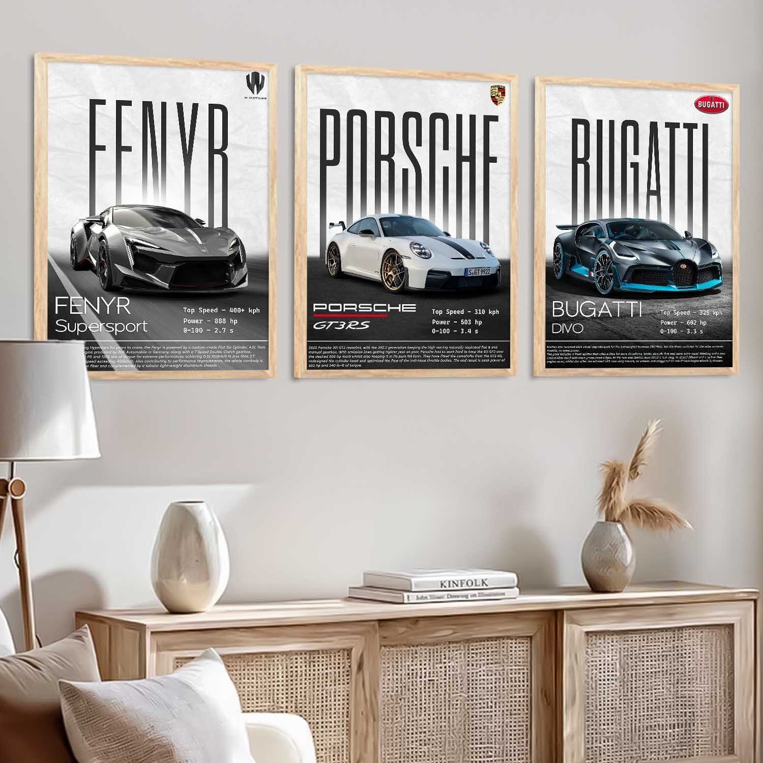 Image of YANVEER Big Porche bughatti fenyb Car Framed Posters Gift Items for Boys Room Wall Decoration Bedroom Living Room Office Studio Decor | Car Poster Frame for Wall Decor Set Of 3 Size (10 X 13 inch) Photographic Paper