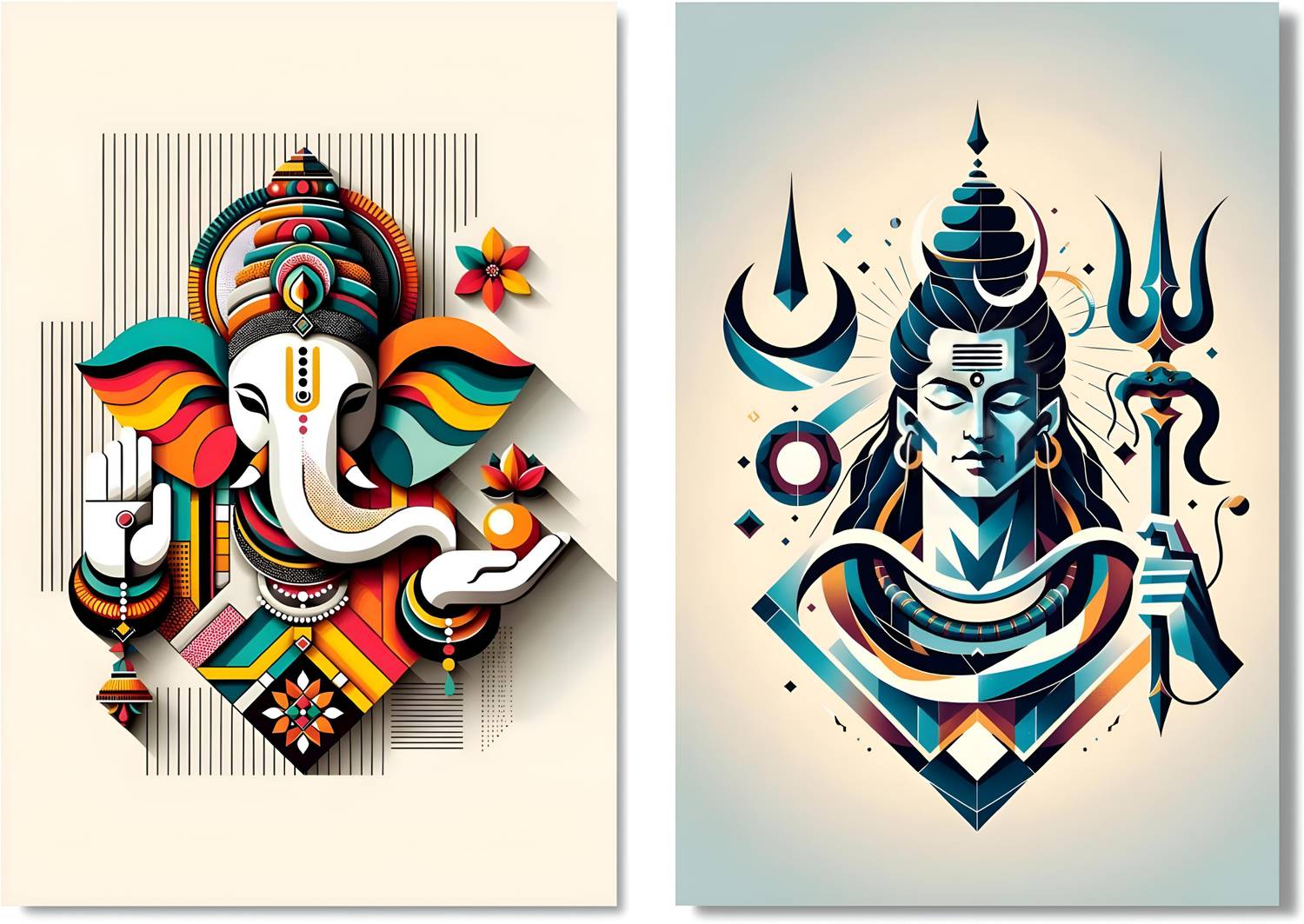FrameHouse's Shree Ganesh and Mahadev (Shiv) Posters Set of 2 For Home, Office, Living Room, Bedroom Wall Decoration Of Size 12X18 Inches (30X45 CM) Each with Glue Dots Photographic Paper