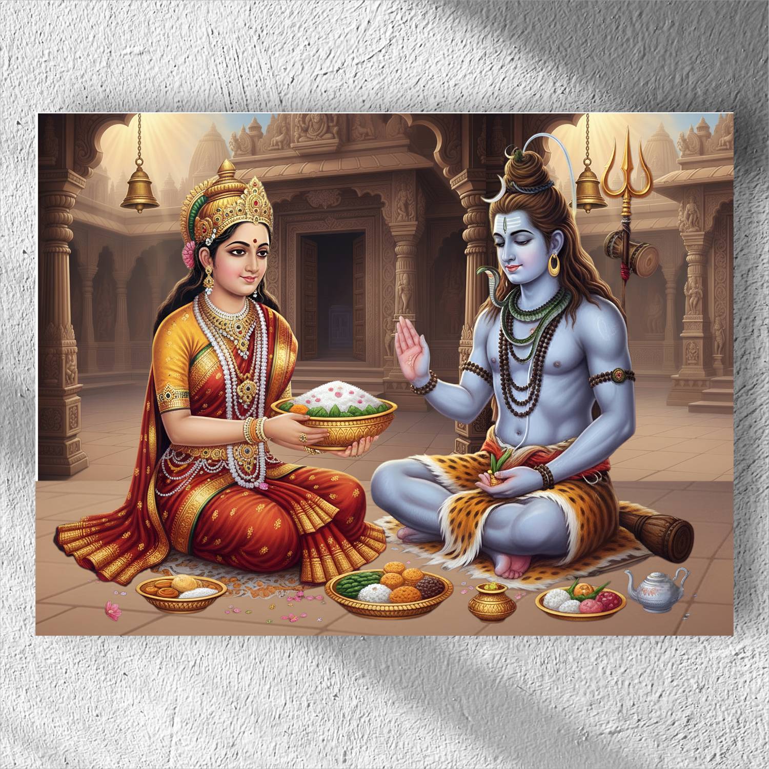 Annapurna Mata Mahadev Wall Sticker A4 Size | Shiv Parvati HD Glossy Spiritual Poster | Self Adhesive Religious Wall Décor for Home, Mandir & Kitchen (29.7 x 21 cm) Vinyl