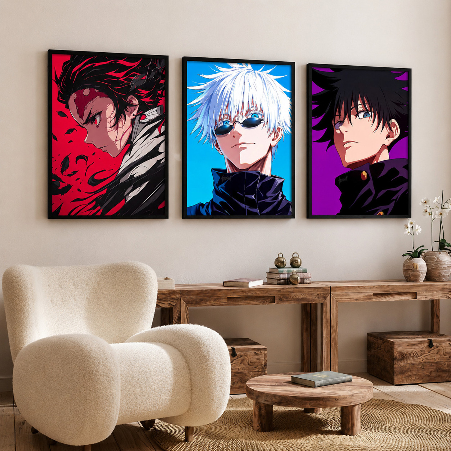 Image of Japanese Anime framed posters for wall decor for gaming room bedroom set of 3 Fine Art Print