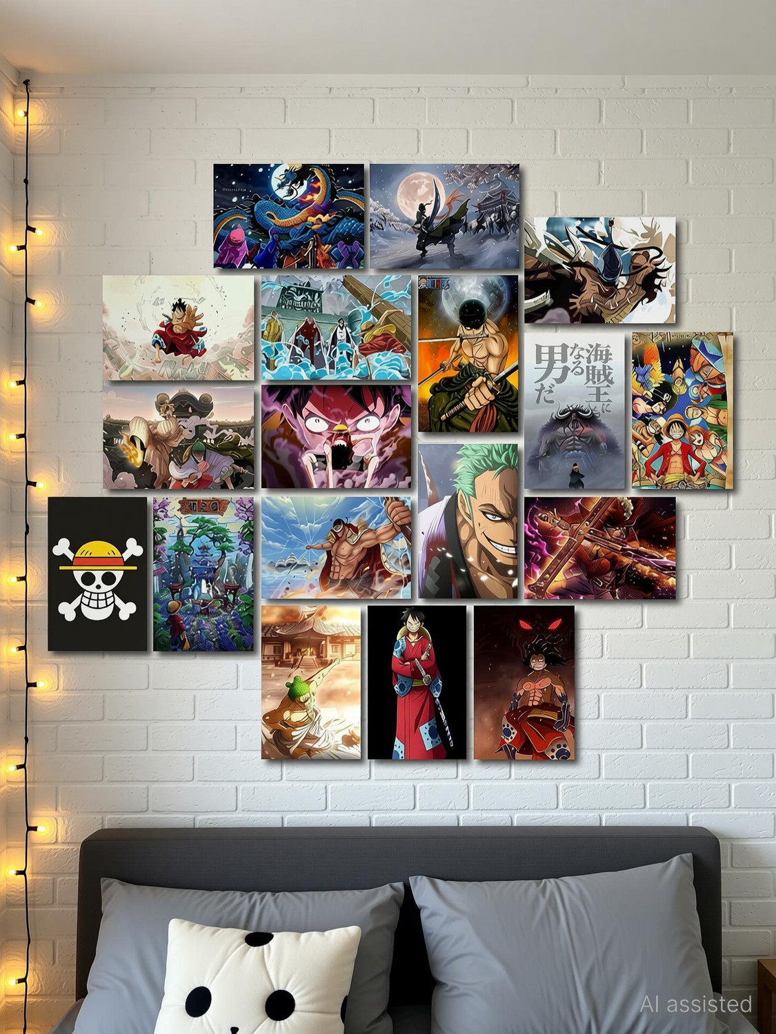 Image of One Piece ANIME WALL POSTER | PACK OF 18 wall collage kit |ANIME WALL COLLAGE 6 * 4 inches |Monkey D. Luffy, Roronoa Zoro,Franky (ATTACK) Fine Art Print