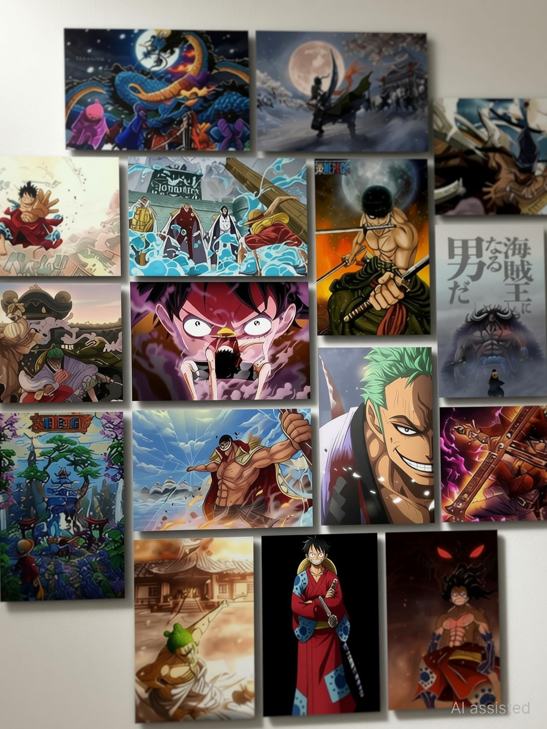 Image of One Piece ANIME WALL POSTER | PACK OF 18 wall collage kit |ANIME WALL COLLAGE 6 * 4 inches |Monkey D. Luffy, Roronoa Zoro,Franky (ATTACK) Fine Art Print