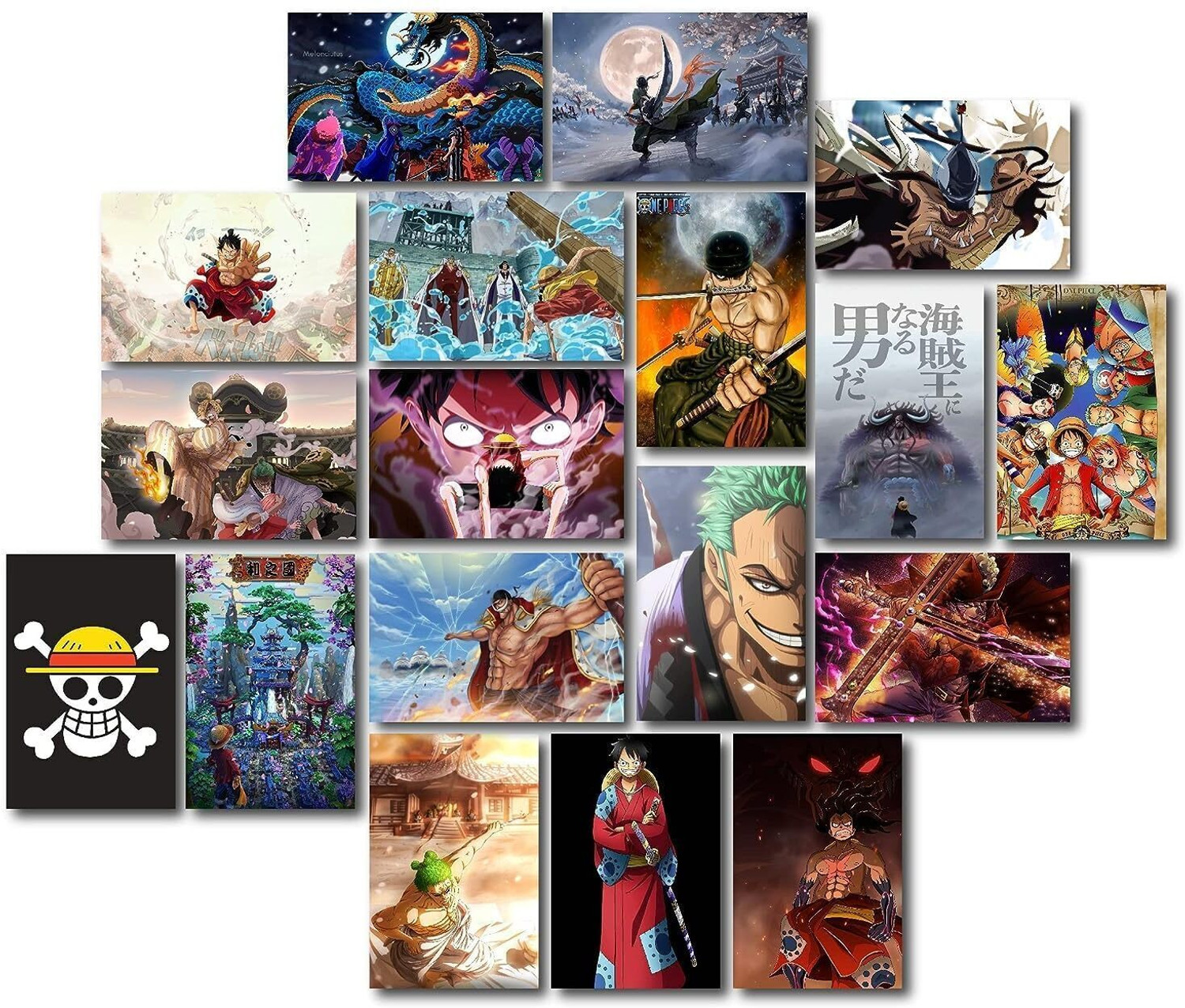 Image of One Piece ANIME WALL POSTER | PACK OF 18 wall collage kit |ANIME WALL COLLAGE 6 * 4 inches |Monkey D. Luffy, Roronoa Zoro,Franky (ATTACK) Fine Art Print