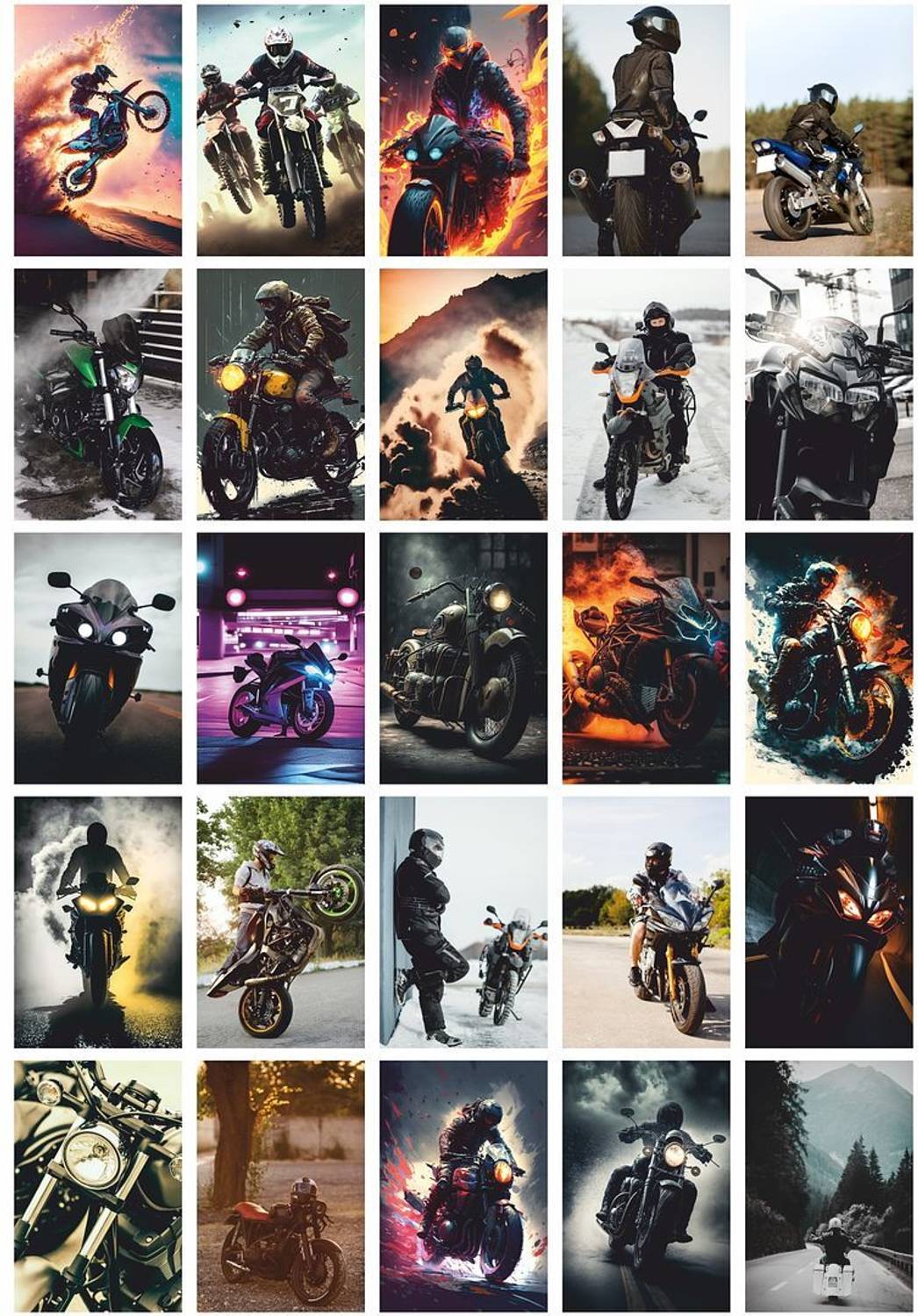 25pcs Bikers on Collage Kit Posters with Double Sided Tape-120 Paper Print