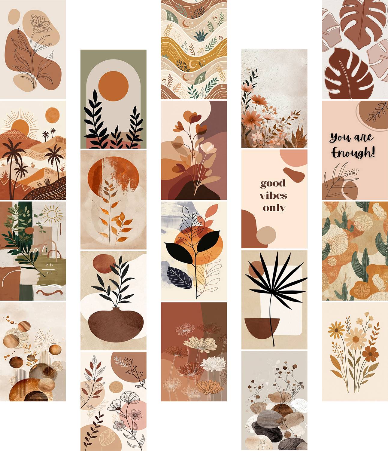 Boho Aesthetic Poster Set of 20 (4x6 Inch) | Neutral & Minimalist Wall Art Prints | Bohemian Room Decor for Bedroom, Desk & Gallery Wall Paper Print