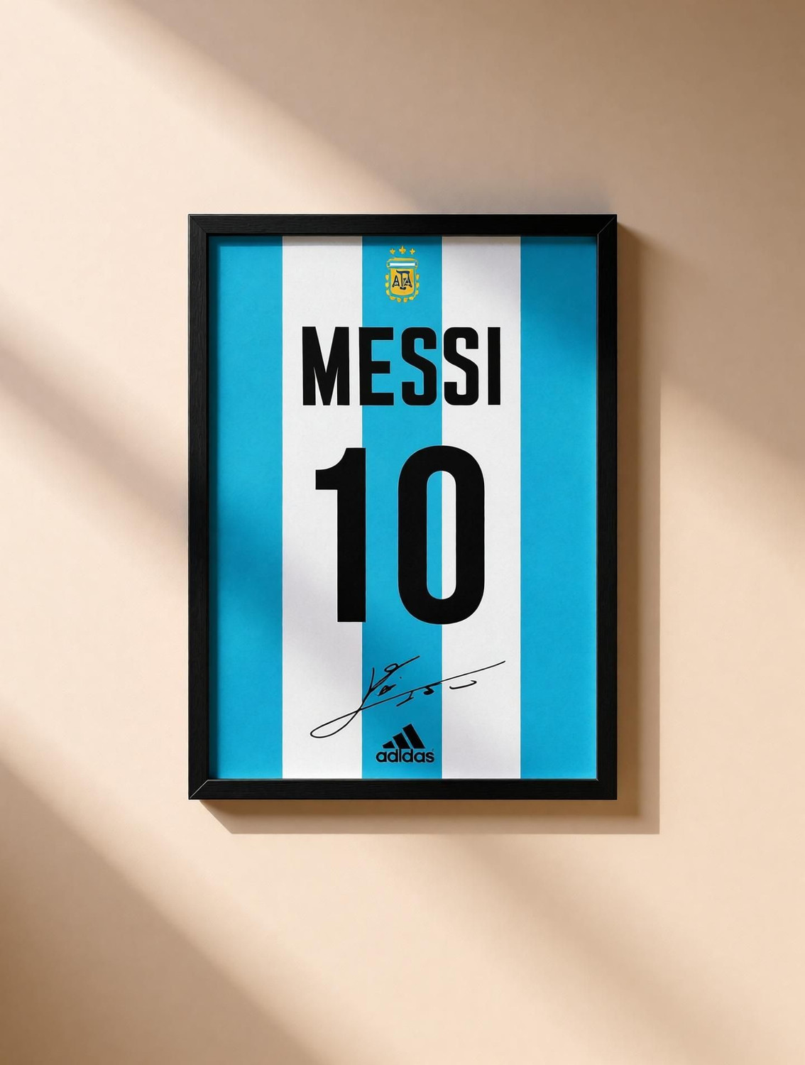 Image of Lionel Messi Wall Poster Frames | 8x12 inch | World Cup special signed Jerseys Series | Hanging Wall Artwork Frames for Living Room, Bedroom, Office Photographic Paper