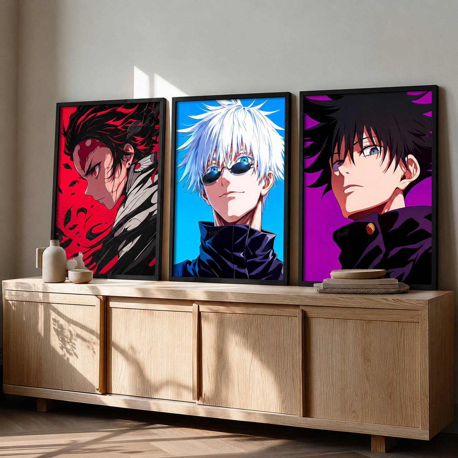 Image of Japanese Anime framed posters for wall decor for gaming room bedroom set of 3 Fine Art Print