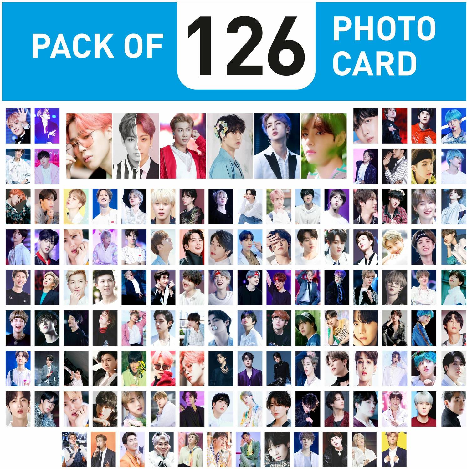 BTS Photocards, (Pack of 126) 18 Pics of All 7 Members Photo Cards