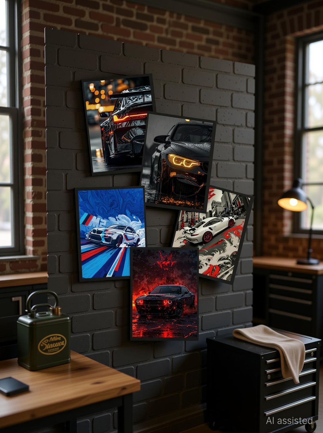 Image of Premium Supercar Poster Set - Pack of 7 | A4 Size | 200 GSM Gloss Finish | Muscle & Sports Car Wall Art | Dodge Challenger SRT Demon, BMW, Porsche & Formula Racing Prints | Room Decor for Car Lovers Photographic Paper