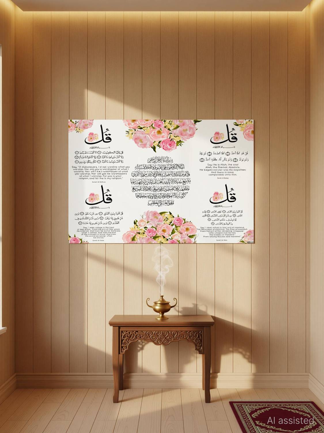 Ayatul kursi 4 qul surah Islamic Wall Decor Paper Print (12 inch X 18 inch) Paper Print
