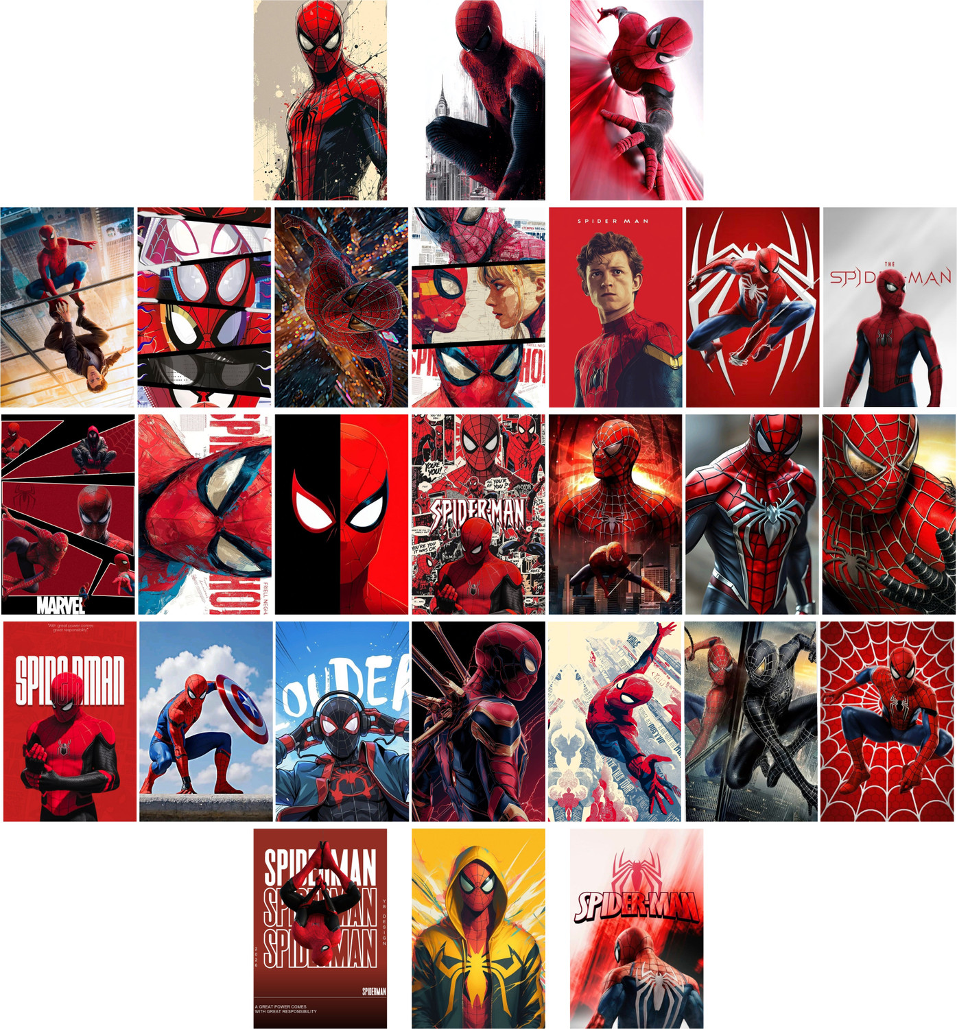 Image of Pack of 27 Spiderman Wall Collage Kit Posters | Posters for Wall Decoration | Wall Art For Bedroom, Office, Living room, (6 inch X 4 inch) Vinyl (6 inch X 4 inch, Envelope Packing Photographic Paper