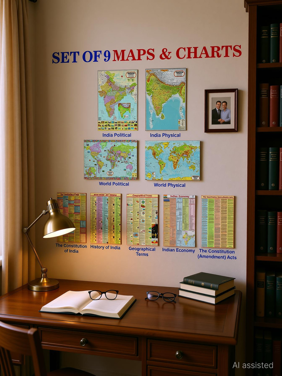 Image of COMBO OF 9 ENGLISH MAPS & CHARTS | India & World Map ( Both Political & Physical ) with History, Constitution, Constitutional Amendments,Indian Economy & Geography Chart Paper Print