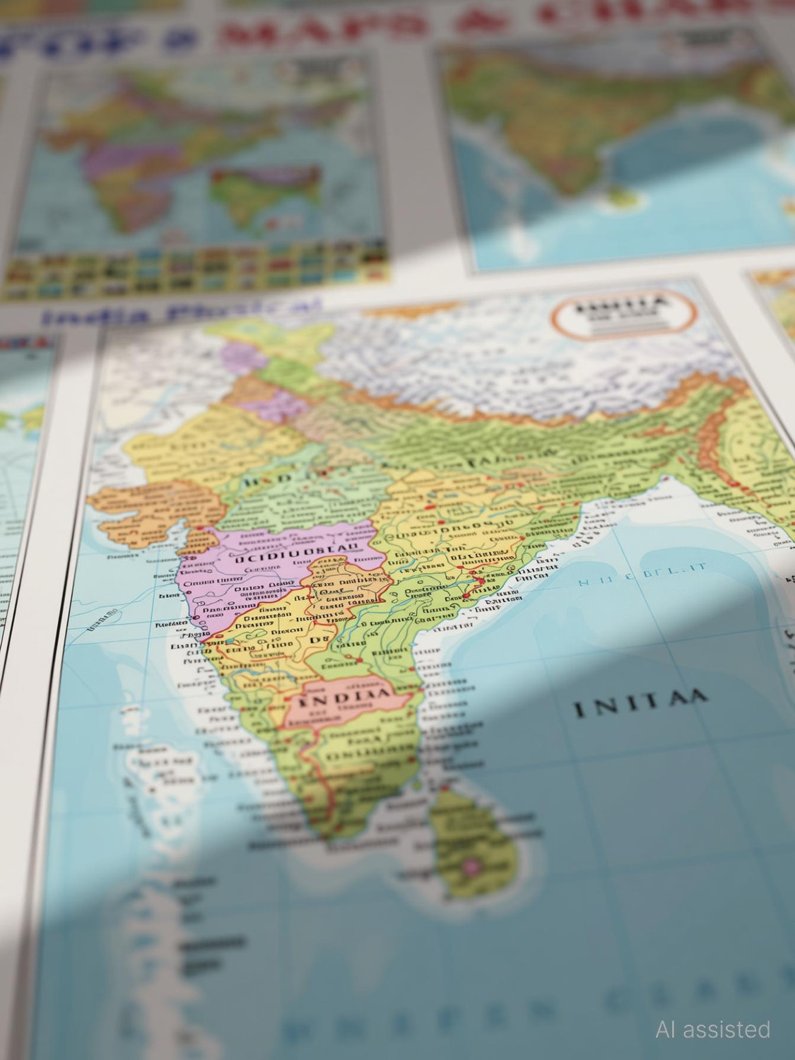 Image of COMBO OF 9 ENGLISH MAPS & CHARTS | India & World Map ( Both Political & Physical ) with History, Constitution, Constitutional Amendments,Indian Economy & Geography Chart Paper Print