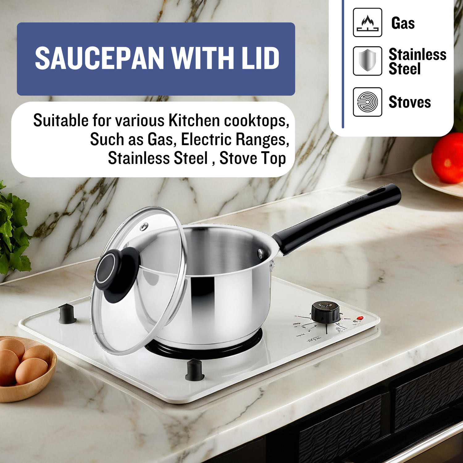 Image of PRABHA by Prabha Saucepan | Saucepan Stainless Steel | Saucepan with lid | For Multipurpose Use Sauce Pan 16 cm diameter with Lid 1.5 L capacity