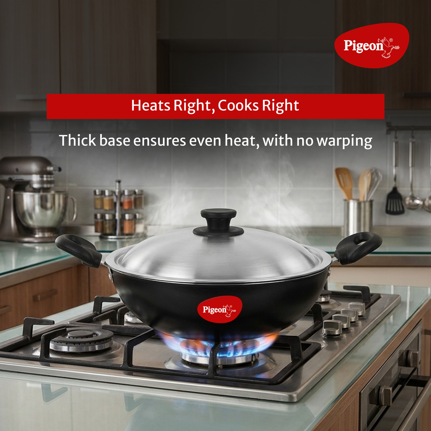 Image of Pigeon NonStick Kadhai 15 cm diameter with Lid 1.5 L capacity