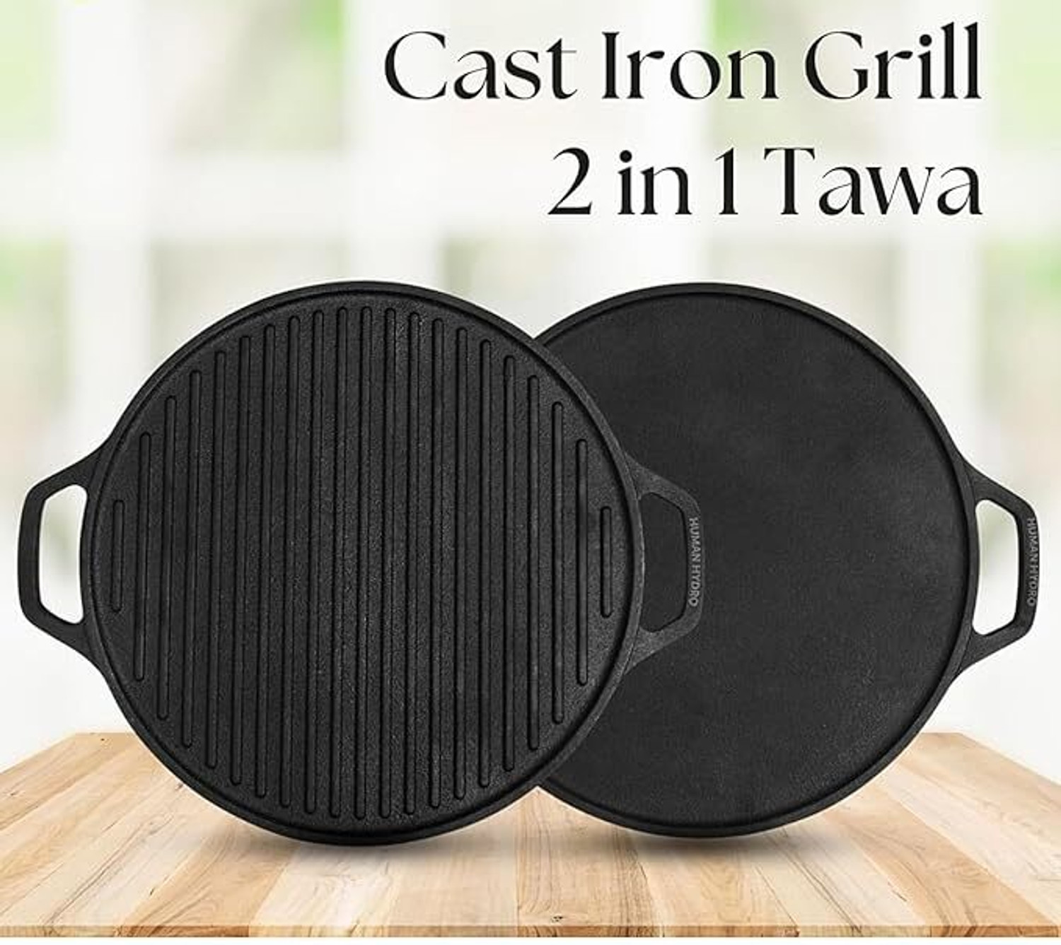 Image of Neha 2-in-1 Reversible Cast Iron NonStick Double-Sided Dosa Tawa & BBQ Grill Pan Tawa 30 cm diameter