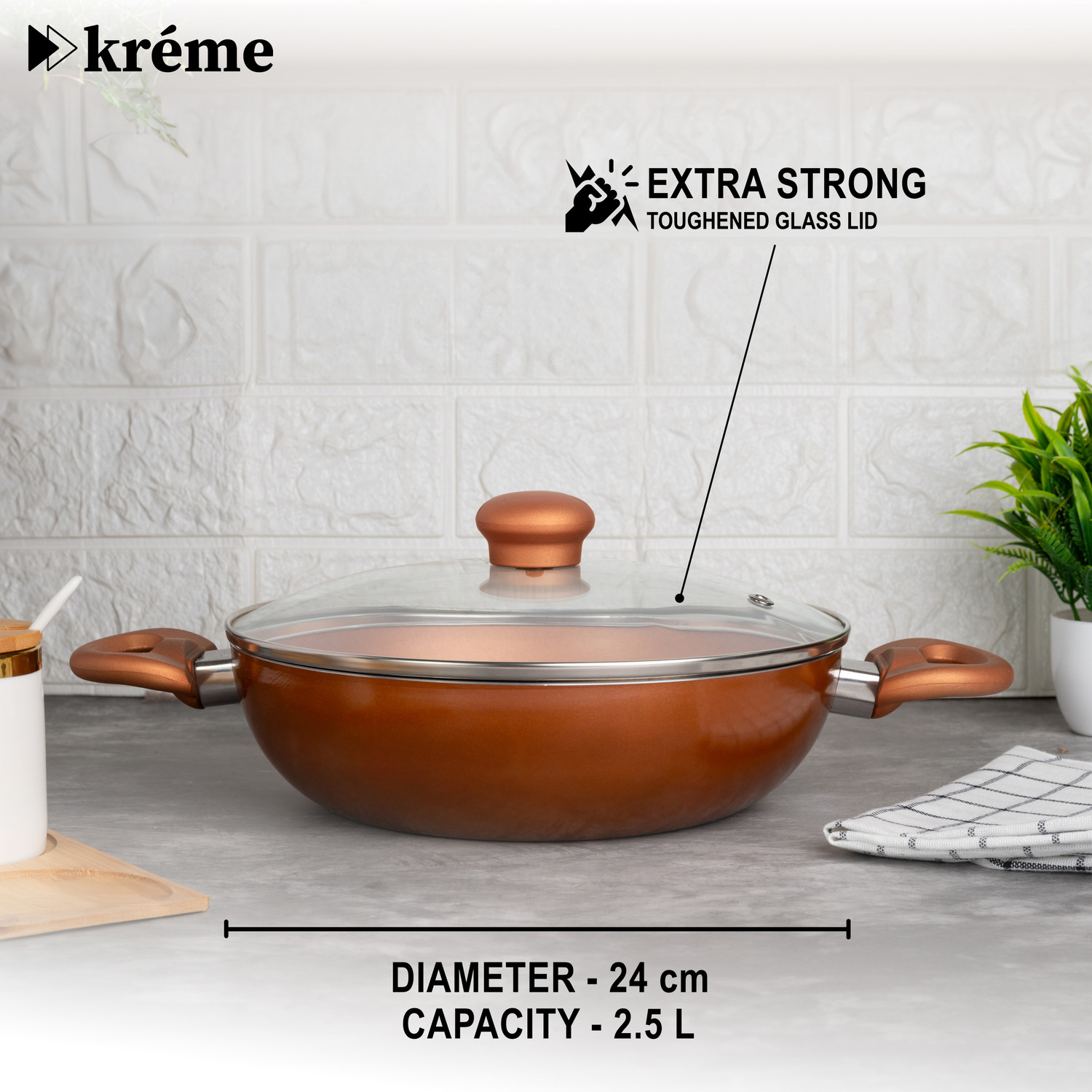 Image of Kreme Sonet Kadhai 2.5 Litre 24 cm diameter with Lid Kadhai 24 cm diameter with Lid 2.5 L capacity