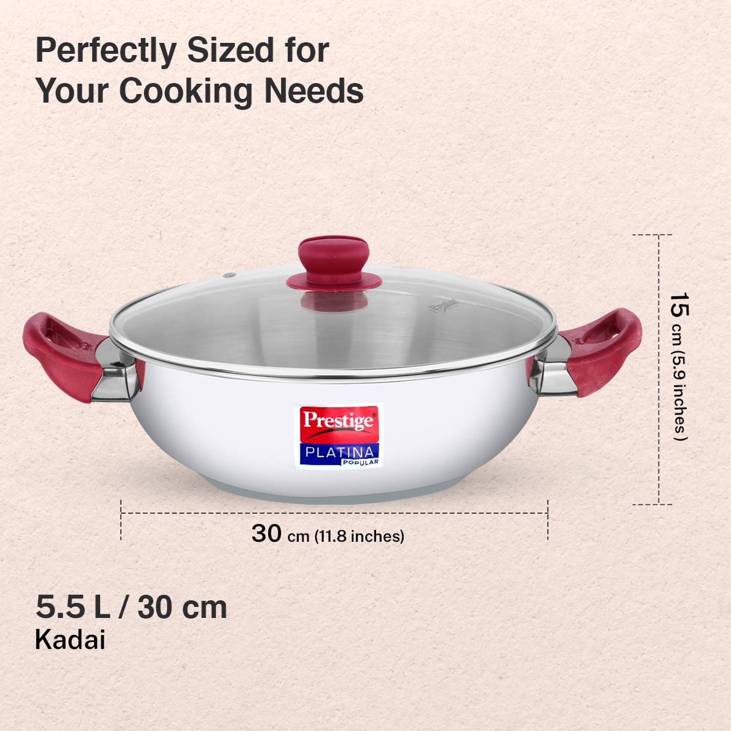 Prestige Platina Popular Kadhai 30 cm 5.5L - Image 4