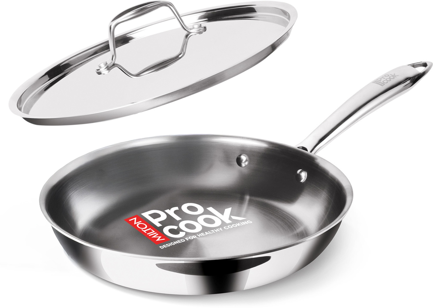 Image of MILTON Pro Cook Triply Stainless Steel Fry Pan with Lid Fry Pan 26 cm diameter with Lid 2.2 L capacity