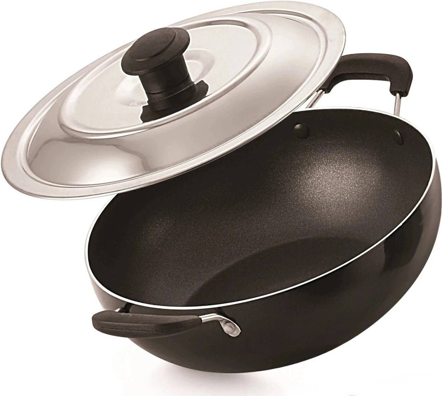 paasapahce Kadhai with SS lid, Induction and Gas Compatible, 23.5cm diameter, non stick Kadhai 23.5 cm diameter with Lid 2 L capacity — Kadai & Handi