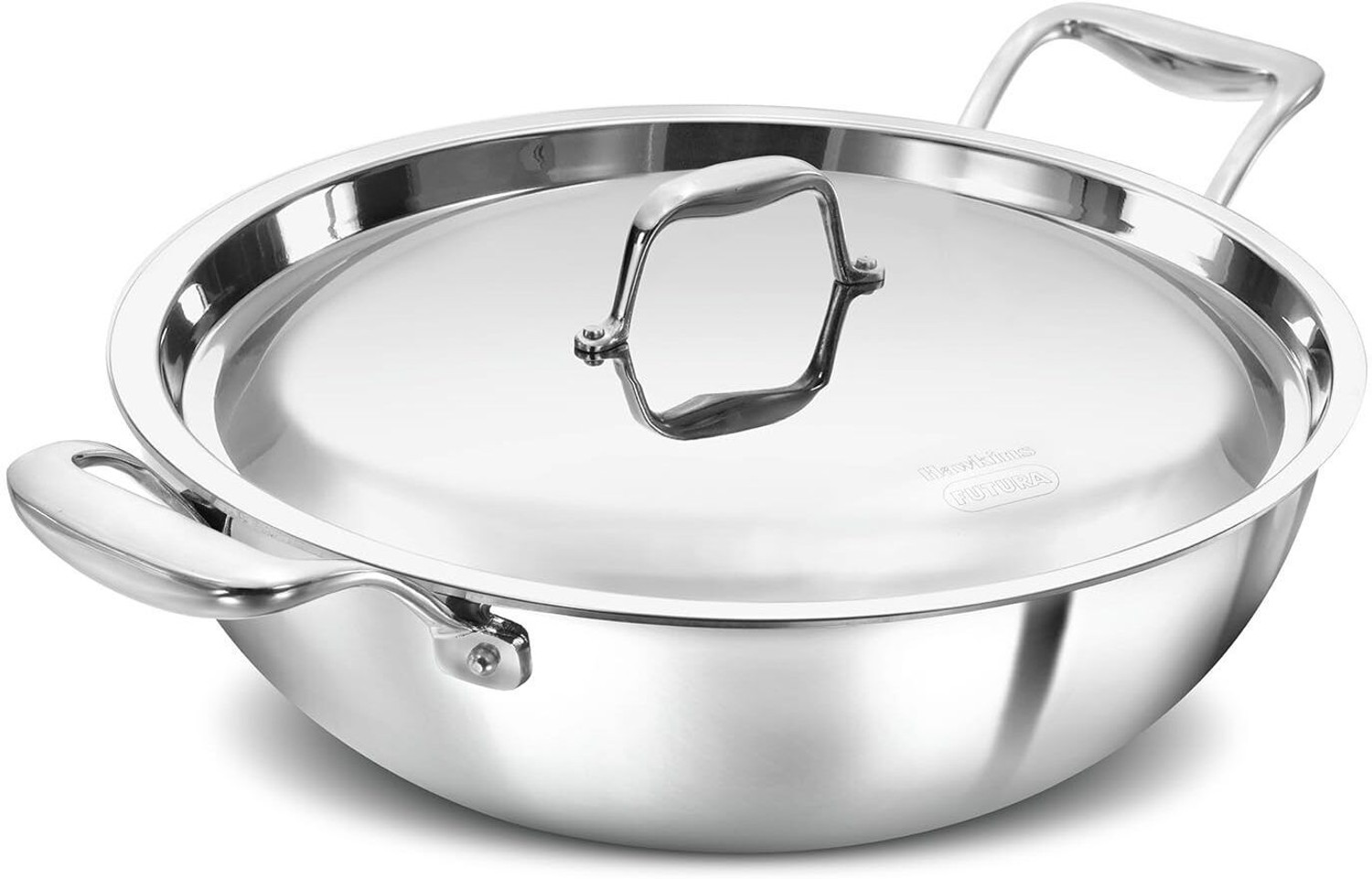 Image of Hawkins Pro Stainless Steel Handles and Stainless Steel Lid Kadhai 28 cm diameter with Lid 5 L capacity