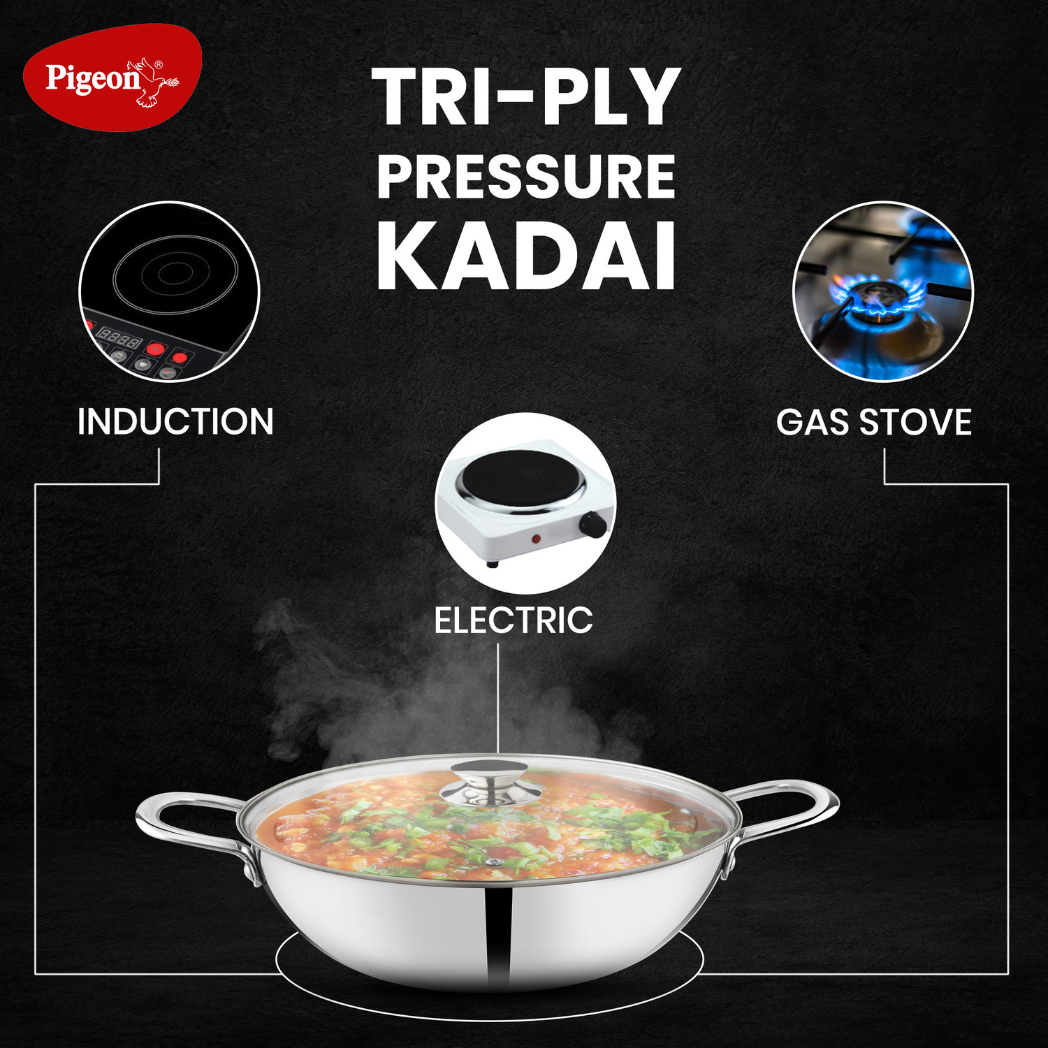 Image of Pigeon Kadhai 26 cm diameter with Lid 2.8 L capacity