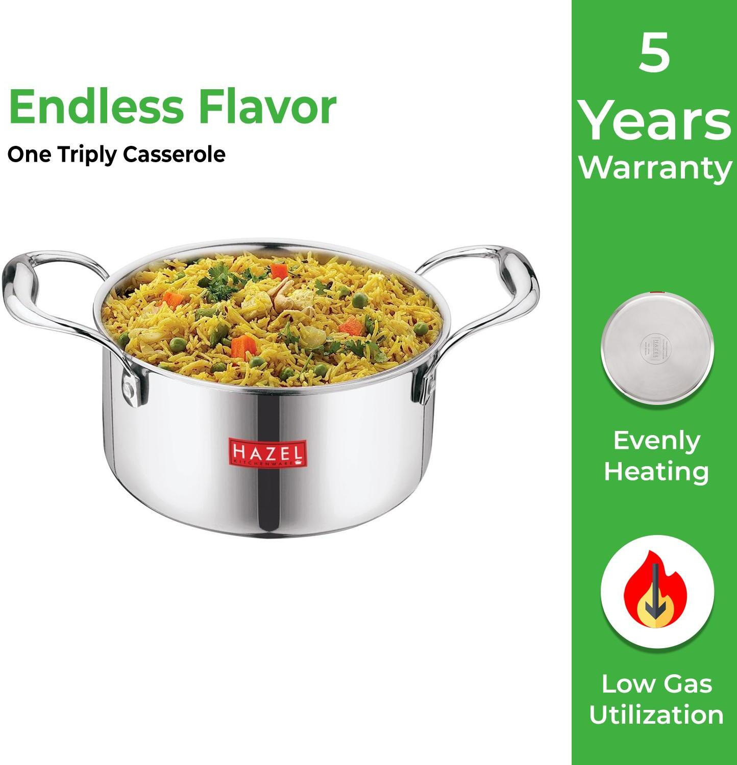 Image of HAZEL Stainless Steel Induction Bottom Tope with Handle, 20.5 cm Pot 20.5 cm diameter 3.6 L capacity