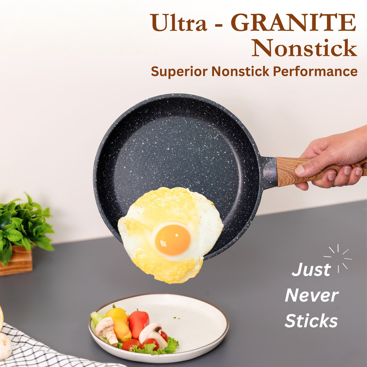 Image of Kreme CeraStone Granite Fry Pan 24 cm diameter 1.7 L capacity (Aluminium, Non-stick, Induction Bottom)