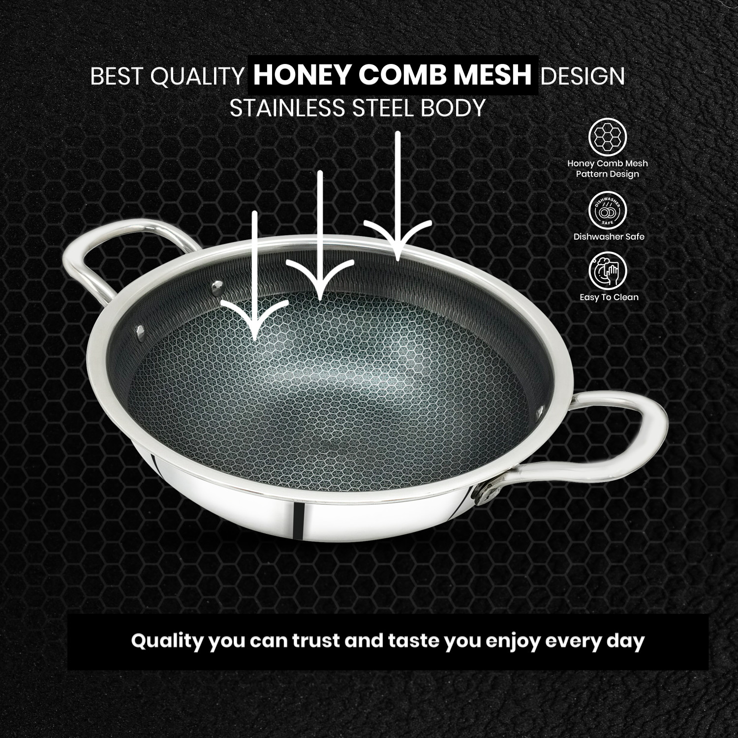 Image of Sigri-wala Cook Healthy Honeycomb Mesh Kadhai 24 cm diameter 2.4 L capacity