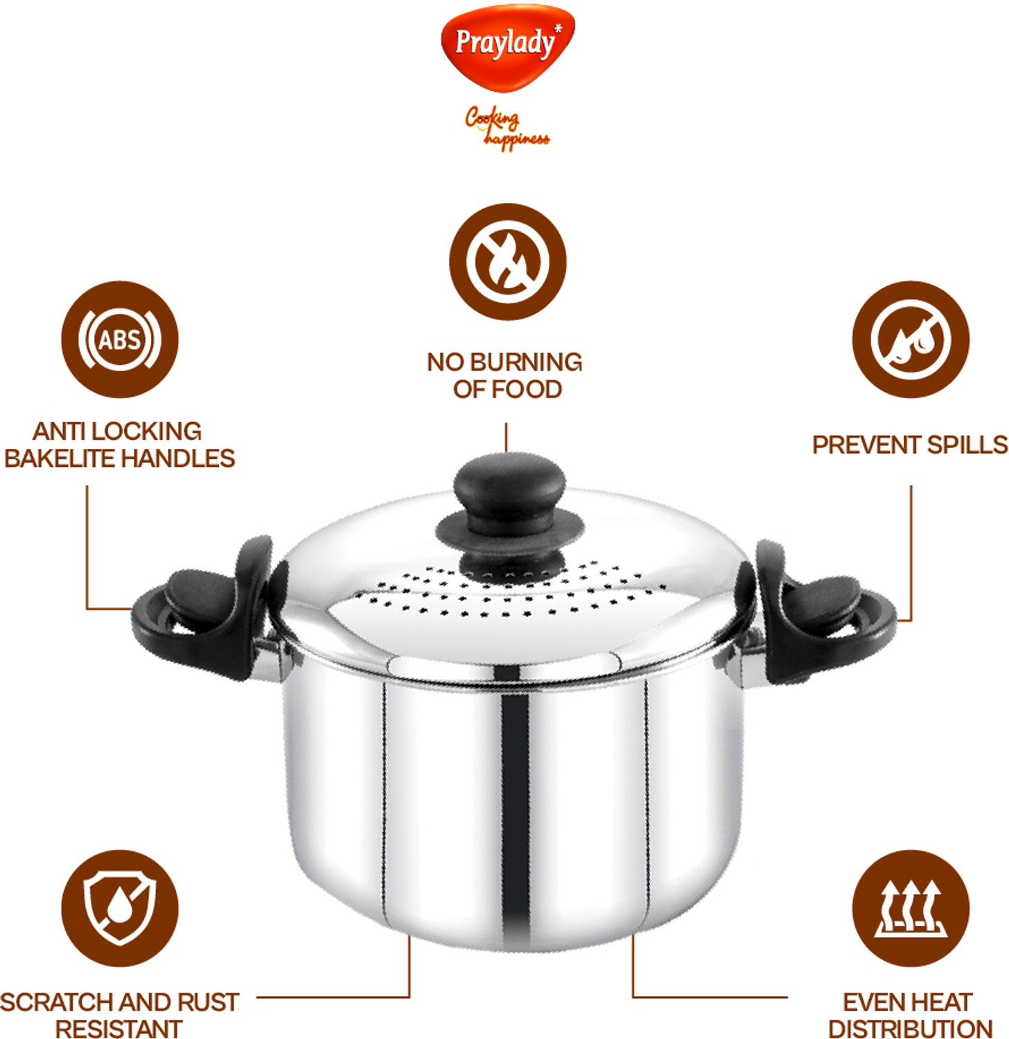 Image of Praylady Praylady Stainless Steel Strainer Pot 3L with Glass Lid - Induction Cooking Pot Pot 20 cm diameter 3 L capacity with Lid