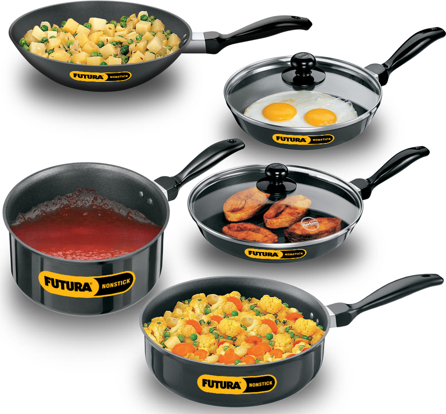 Image of Hawkins Futura 5 Pc Cookware Set 4-Frying, Stir-Fry, Curry and Sauce Pans Combo (NSET4) Pot 26 cm diameter 1 L capacity with Lid