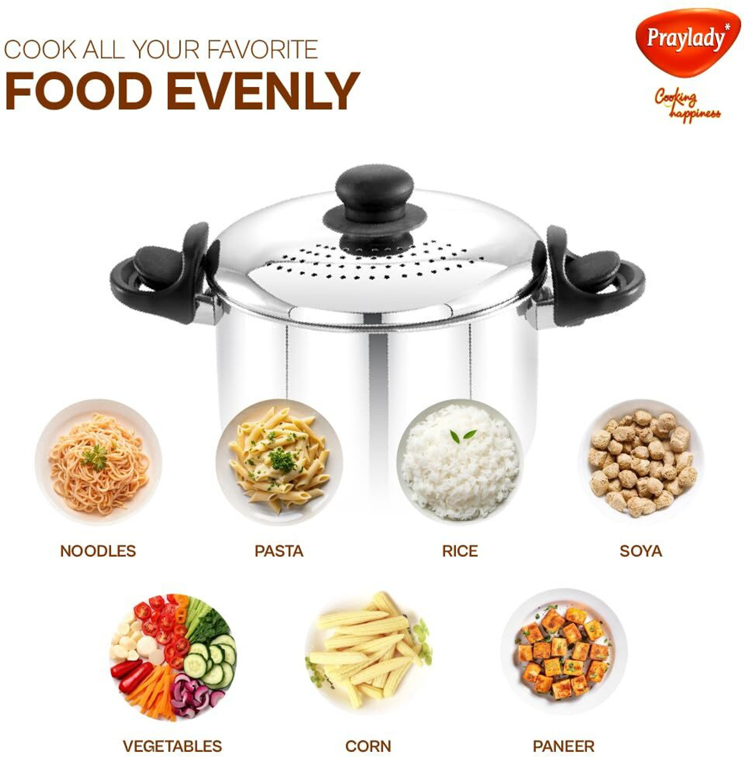 Image of Praylady Stainless Steel Strainer Pot 3L Without Glass Lid - Induction Pot Pot 20 cm diameter 3 L capacity with Lid