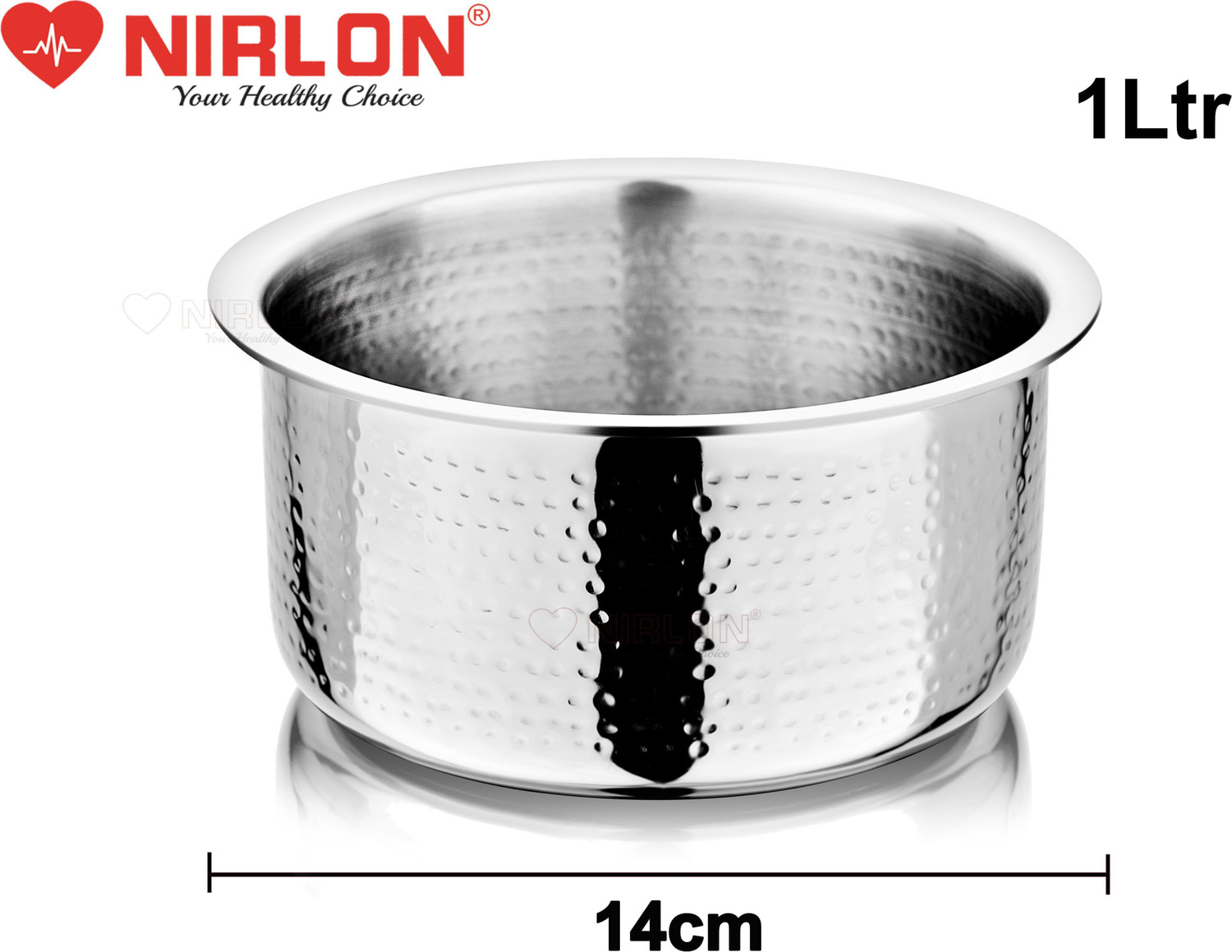 Image of NIRLON Hammered Triply Stainless Steel Cookware Tope /Patila 14cm Tope /Bhagona /Patila 1 L capacity 14 cm diameter