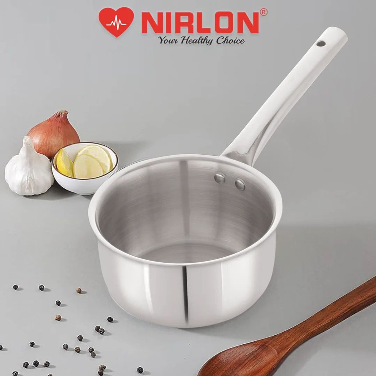 Image of NIRLON Plus Triply 3 Layer Stainless Steel Cookware Sauce Pan Tea Pan 16cm Sauce Pan 16 cm diameter 1.6 L capacity