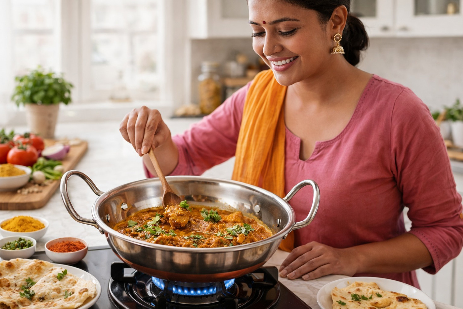 Image of KICHENLY Copper Bottom Stainless Steel Kadhai Pot Pans with Handle Kadhai 25 cm diameter 4.5 L capacity