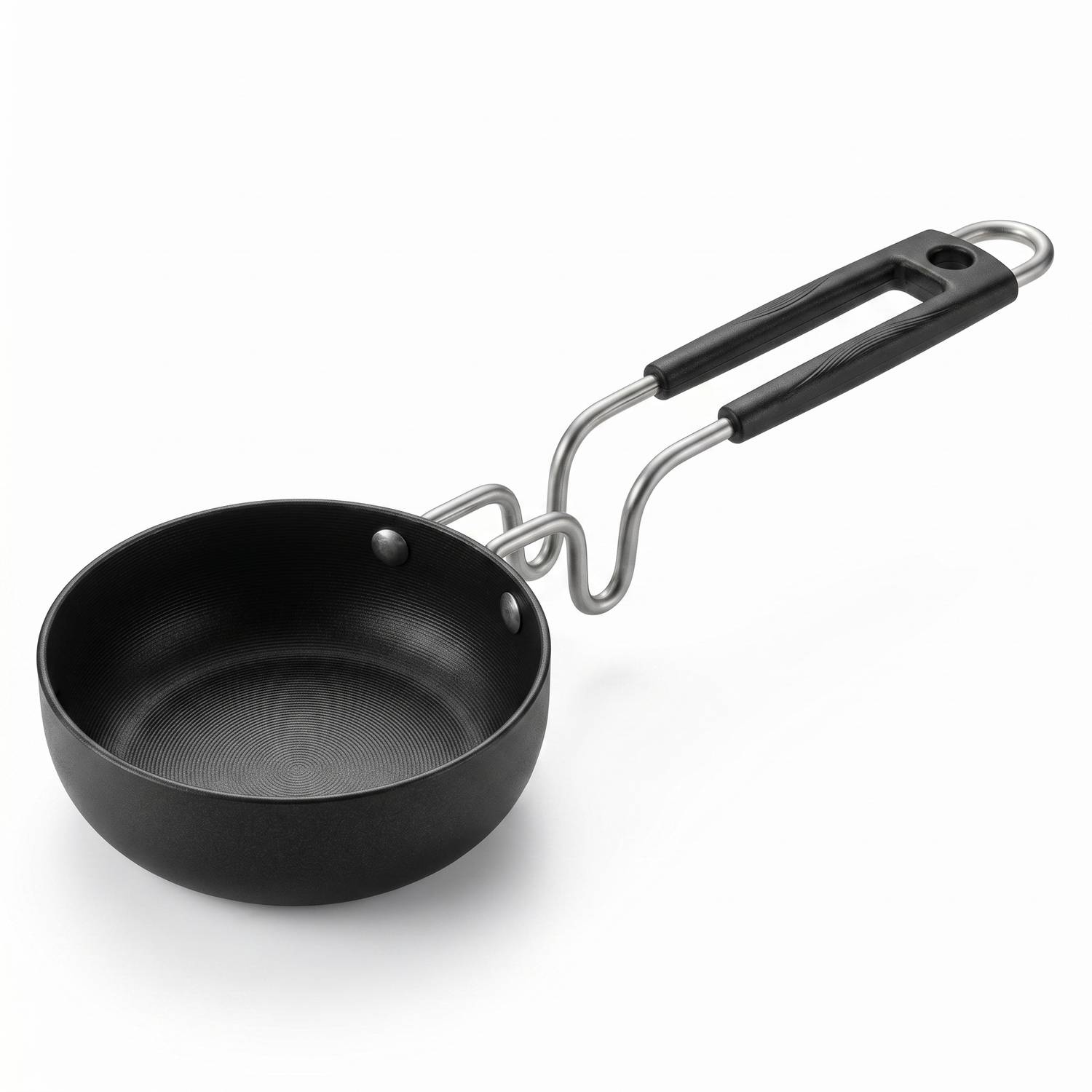 YR Enterprises Pure Iron tadka Pan with Strong SS Wire Handle Tadka Pan 12 cm diameter 0.3 L capacity