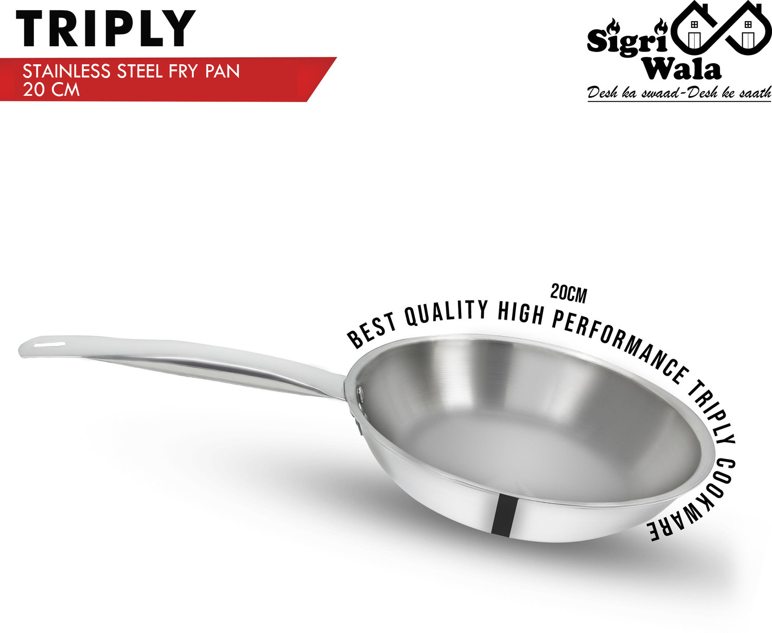Image of Sigri-wala Cook Healthy Triply Fry Pan 20 cm diameter 1.1 L capacity