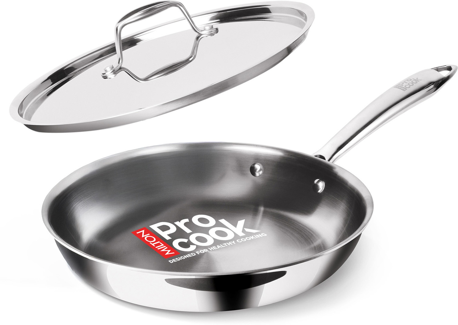 Image of MILTON Pro Cook Triply Stainless Steel Fry Pan with Lid Fry Pan 22 cm diameter with Lid 1.5 L capacity