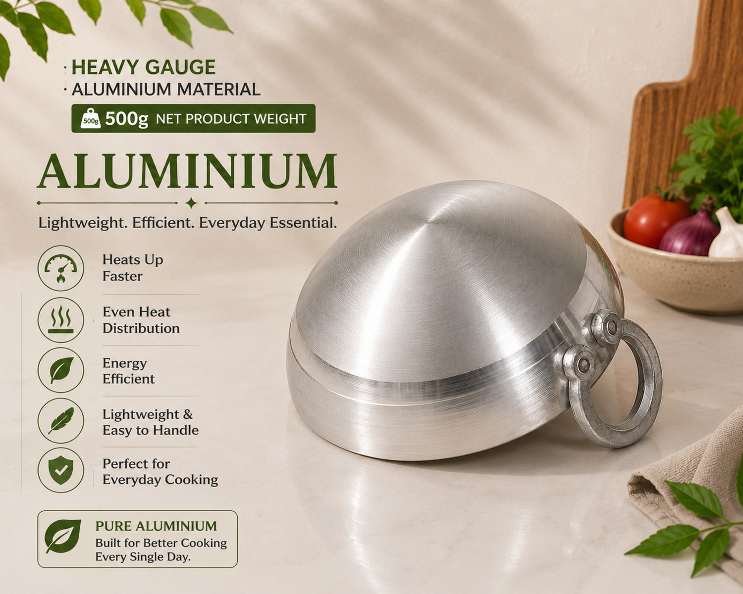 Image of inKitch Aluminium Kadhai for Cooking | Multipurpose Kadai | Heavy Gauge | Fast Heating Kadhai 21 cm diameter 1.5 L capacity