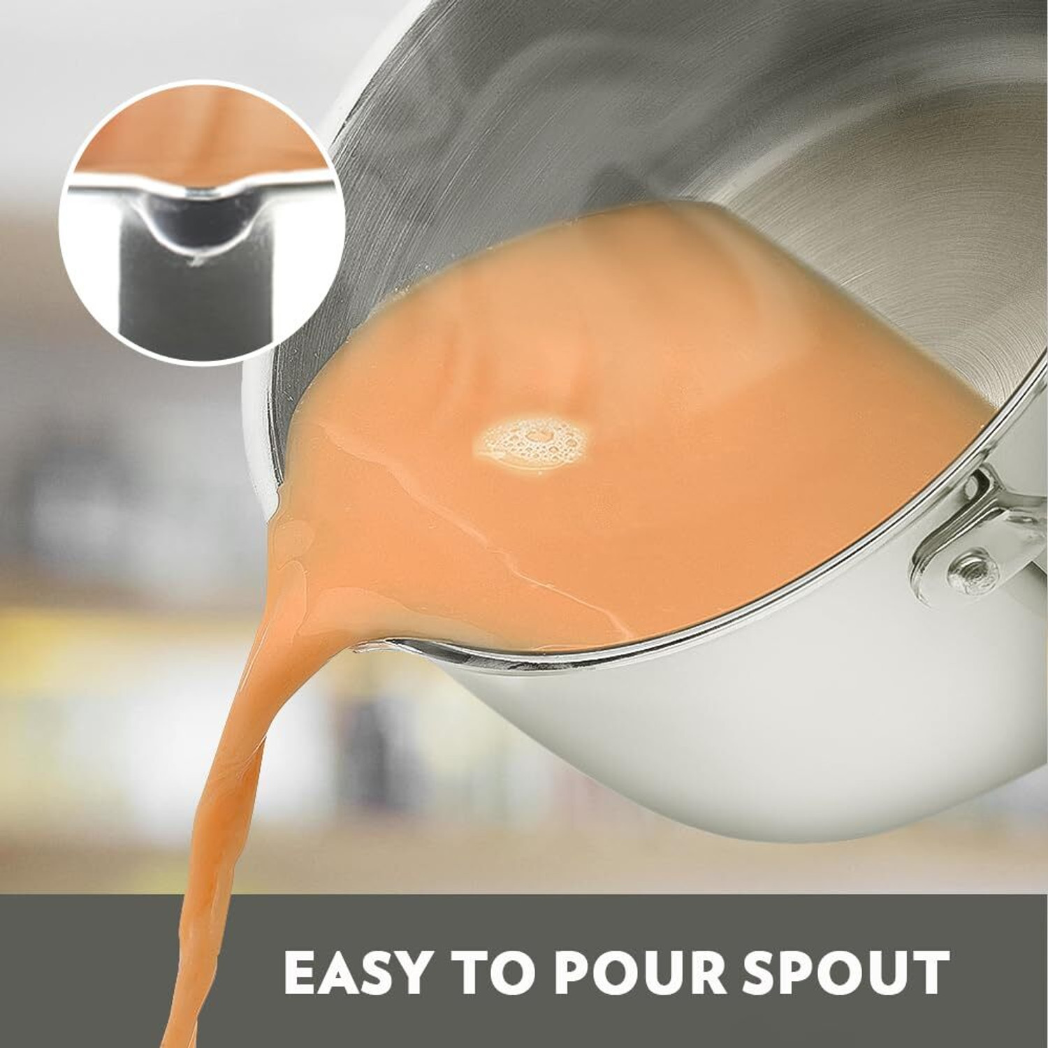 Image of BOROSIL Triply Steel 18 Cm Sauce Pan with Spout, SS304 Food Grade Steel Sauce Pan 18 cm diameter 2.1 L capacity